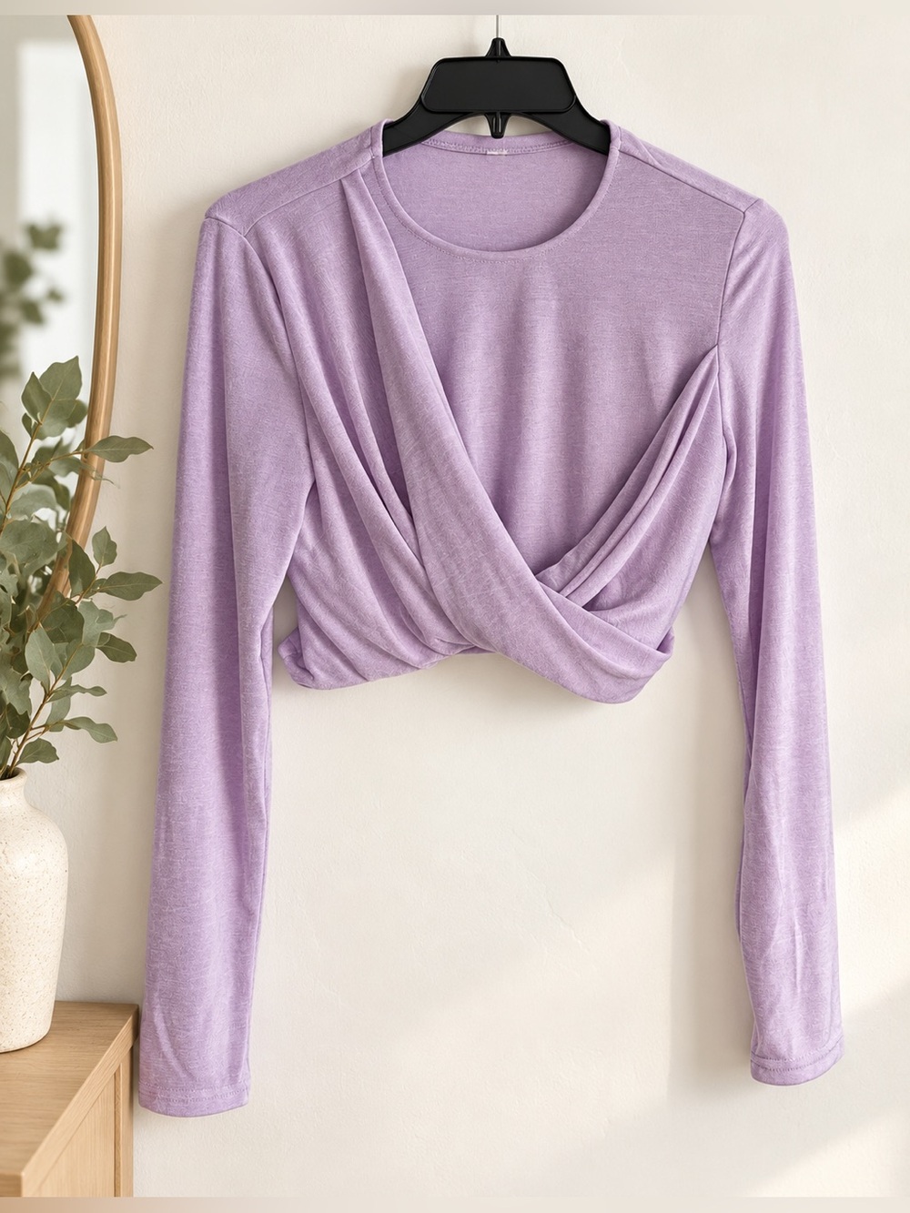 Significant Other Lavender Twist Front Crop Top Long Sleeve Draped Blouse